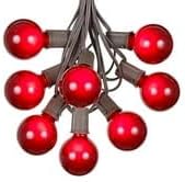 G50 Patio String Lights with 25 Red Globe Bulbs – Outdoor String Lights – Market Bistro Café Hanging String Lights – Patio Garden Umbrella Globe Lights - Brown Wire - 25 Feet