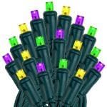 Novelty Lights 50ft 100 LED Yellow/Purple/Green Mardi Gras Lights Outdoor/Indoor 6 Spacing Green Wire String Lights for Festive Xmas Lighting IP55 UL Listed Dimmable Connectable