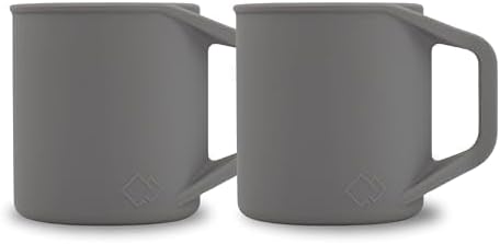 Silicone Coffee Cup - Food Grade Silicone Camping Mug with Handle - Portable Collapsible Coffee Mug - BPA Free Dishwasher Safe and Microwave Safe 12- oz (Granite Gray 2 Pack)
