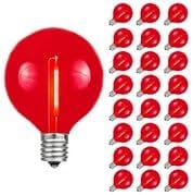 Novelty Lights 25 Pack Red G40 LED Filament String Light Bulbs E12/C7 Candelabra Base 5 Watt Equivalent Shatterproof Replacement Bulbs for Patios Canopy Lighting