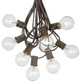 25 Foot G40 Outdoor Patio String Lights With 25 Clear Globe Bulbs - Indoor Outdoor Market Bistro Cafe Hanging Lights - C7/E12 Base - Brown Wire