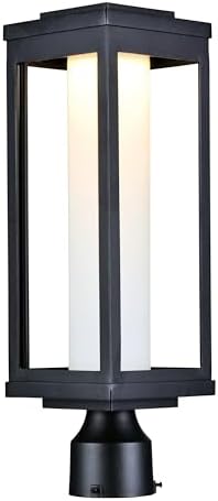 Maxim Lighting 55900SWBK Salon-12W 1 LED Outdoor Post Mount-6 Inches Wide by 19.5 inches high Finish Color: Black Glass Color: Satin White