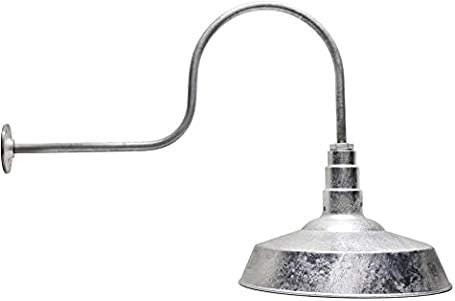 AGB102-AS20-GALVANIZE Gooseneck Barn Light - Galvanize Outdoor Dome with Incandescent Downlight | Wall-Mount Fixture for Patios Gardens Pathways and Large Outdoor Living Spaces