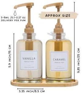 Coffee Bar Accessories: Coffee Syrup Dispenser Set with 2 Glass Bottles (19.6 Oz) Gold Pumps Funnel Waterproof Syrup Labels 2 Golden Spoons and Straw Brush - Elegant Syrup Dispenser