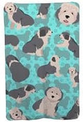 58 x 36 in. Blue Old English Sheepdog Soft Travel Blanket with Bag