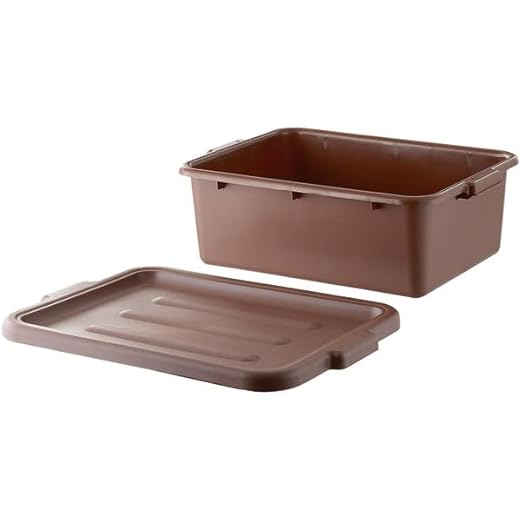 12-Pack Polypropylene Bus Tub with Cover Durable Bus Box for Professional Food Service Use Plastic Restaurant Tub Commercial Tote Box for Food Service or Transporting (20 x 15 x 7) Brown