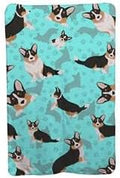 58 x 36 in. Blue Tricolor Cardigan Corgi Soft Travel Blanket with Bag