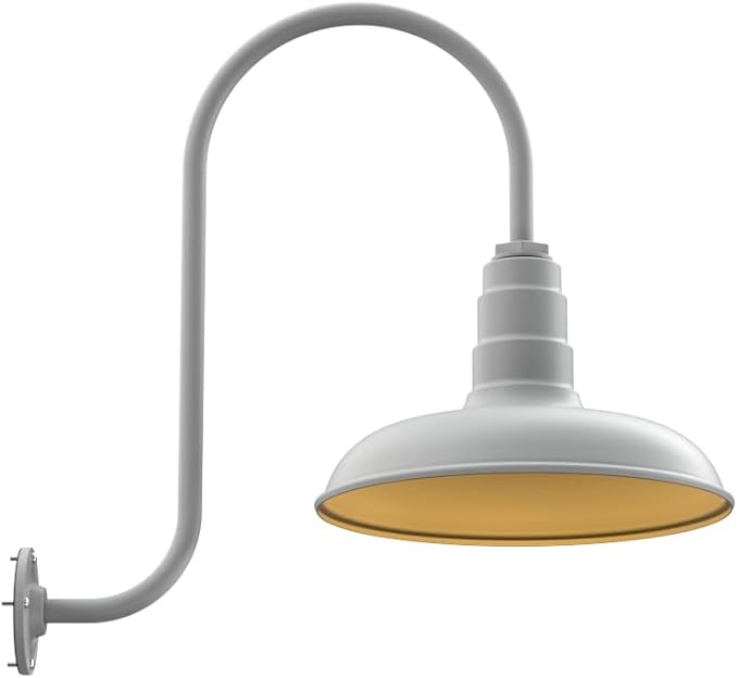 Steel Lighting Co. Topanga Barn Light | Outdoor Wall Mounted | 14 inch Dome | Upward Sloping Gooseneck | Farmhouse Garage Light Made in America | Modern Gray Exterior/Brass Interior