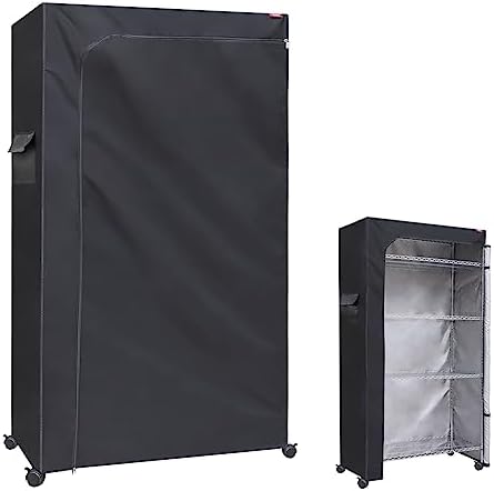Heavy Duty Wire Shelf Rack Cover - Dustproof &amp Waterproof for Garage/Indoor Use with Two-Way Zipper 48.5x18.5x82.5 Inches Black (Shelves Not Included)