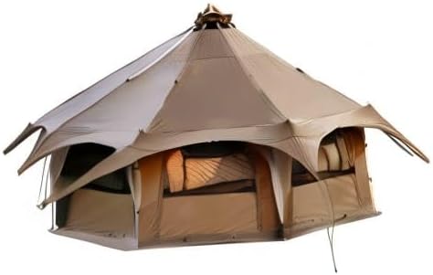 MC TOMOUNT Canvas Tent Bell Tent 16.4ft*9.2ft with Stove Jack for Glamping Family Camping Zipped Removable Floor