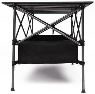 YISH W24172214 Folding Sturdy Aluminum Roll Storage Basket Rectangular Portable Table with Easy Carrying Bag for Outdoor Camping Picnics Beach BBQ Fishing Black