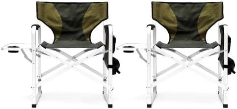 2-Piece Padded Folding Outdoor Chair with Side Table and Storage PocketsLightweight Oversized Directors Chair for Indoor Outdoor Camping Picnics and FishingGreen