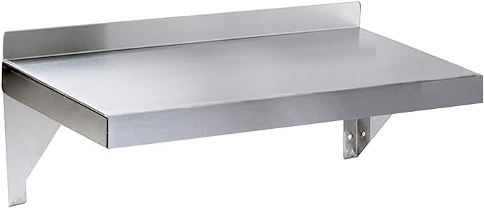 Stainless Steel Wall Shelf | Square Edge | Metal Shelving | Heavy Duty | Commercial Grade | Wall Mount | NSF Certified (8” Width x 16” Length)