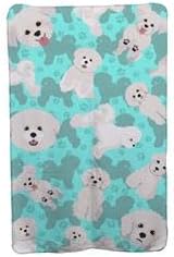 58 x 36 in. Blue Bichon Frise Soft Travel Blanket with Bag