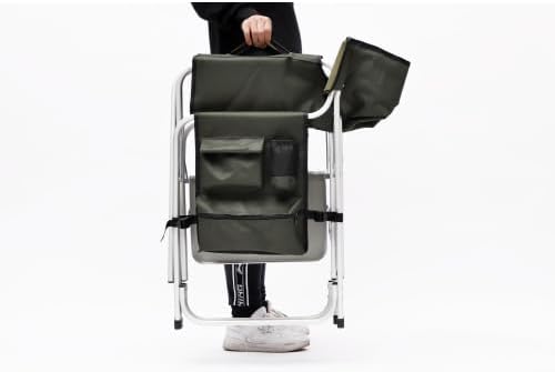2-Piece Padded Folding Outdoor Chair with Side Table and Storage PocketsLightweight Oversized Directors Chair for Indoor Outdoor Camping Picnics and FishingGreen