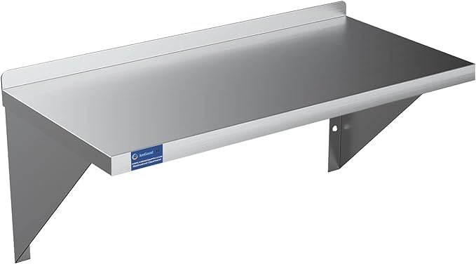 Stainless Steel Wall Shelf | Square Edge | Metal Shelving | Heavy Duty | Commercial Grade | Wall Mount | NSF Certified (12” Width x 30” Length)