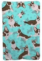 58 x 36 in. Blue Brindle Cardigan Corgi Soft Travel Blanket with Bag