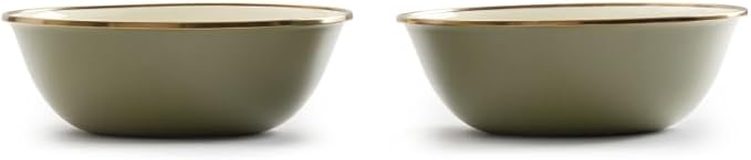 Barebones 2-Tone Bowls - Set of 2 Enamelware Bowls - Durable Kitchen or Camping Bowl (Olive Drab)