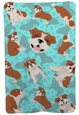 58 x 36 in. Blue Red &amp White English Bulldog Soft Travel Blanket with Bag