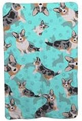 58 x 36 in. Blue Blue Merle Welsh Cardigan Corgi Soft Travel Blanket with Bag