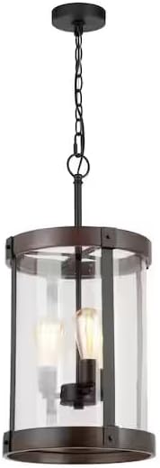 Ceybo 3 Light Matte Black and Darker Brown Outdoor Hanging Pendant Light Fixture with Clear Seeded Glass Dimmable Lighting Weather Resistant and Adjustable Height Black/brown SHEL000085