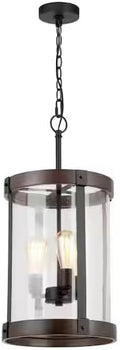 Ceybo 3 Light Matte Black and Darker Brown Outdoor Hanging Pendant Light Fixture with Clear Seeded Glass Dimmable Lighting Weather Resistant and Adjustable Height Black/brown SHEL000085