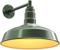 Steel Lighting Co. | Dusk to Dawn | Gardena Barn Light | Outdoor Wall Mounted | 16 Dome | 11 Straight Arm | Farmhouse Light Made in America | Hunter Green/Brass