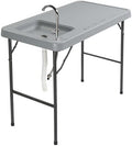 Gray Outdoor Utility Table for Cleaning Fish Deer Cleaning Station Wash Table for Garage Garden Fish Fillet Table Hunting Gear Camping Accessories Washing Tables Folding Table with Sink Faucet