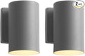 mirrea 7 Modern Outdoor Porch Wall Light with 5W LED GU10 Replaceable Bulbs in Matte Gray Aluminum Cylinder Downlight Outside Sconce Pack of 2