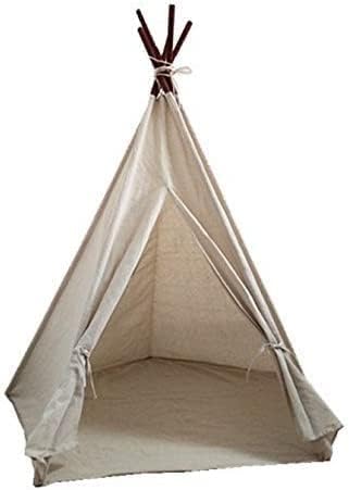 Laylala® Portable Cotton-Linen Tent with Drawstring BagOutdoor Play Tent Camping Tent5 Poles Design(Light Brown Color)