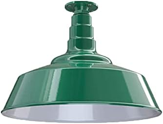 Steel Lighting Co. Manhattan Warehouse Light | Ceiling Mounted Pendant | 20 inch Dome | Flush Mount | Large Steel Barn Light Made in America | Green Exterior/White Interior