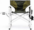 1-Piece Padded Folding Outdoor Chair with Side Table and Storage PocketsLightweight Oversized Directors Chair for Indoor Outdoor Camping Picnics and FishingGreen