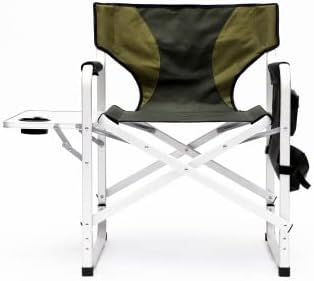 1-Piece Padded Folding Outdoor Chair with Side Table and Storage PocketsLightweight Oversized Directors Chair for Indoor Outdoor Camping Picnics and FishingGreen