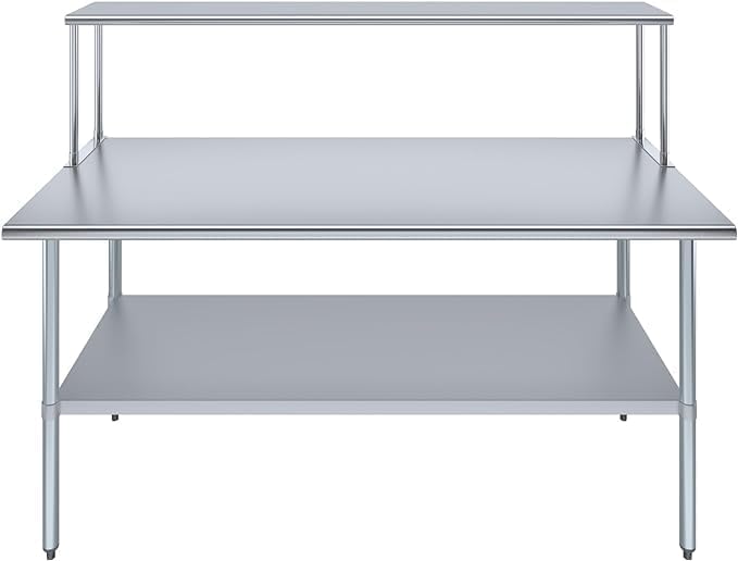 Stainless Steel Work Table with Wide Single Tier Overshelf | Metal Kitchen Prep Table &amp Shelving Combo (30 x 72 Work Table + 12 Overshelf)