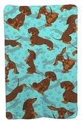 58 x 36 in. Blue Chocolate &amp Tan Dachshund Soft Travel Blanket with Bag
