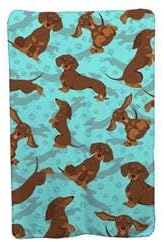 58 x 36 in. Blue Chocolate &amp Tan Dachshund Soft Travel Blanket with Bag