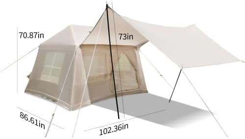 Donext Inflatable Camping Tent 4-Season Glamping Tent with Stove Jack Mesh Windows Easy Setup Windproof Cotton Outdoor Tent with Hand Pump