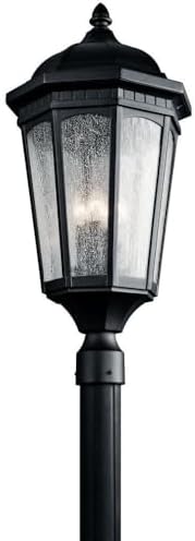 Kichler Courtyard 27” Outdoor Post Light in Textured Black with Clear Seeded Glass 3-Light Exterior Lighting Fixture 9533BKT