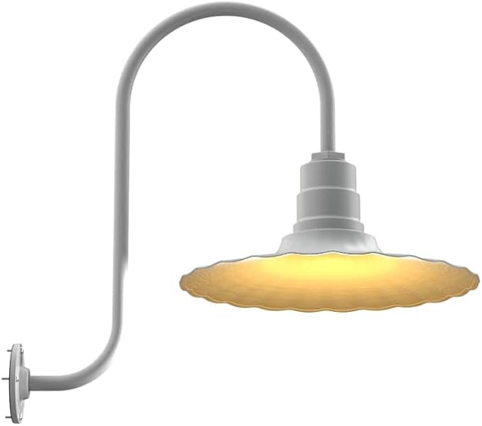 Steel Lighting Co. Highland Park Barn Light | Outdoor Wall Mounted | 16 inch Radial Wave | Upward Sloping Gooseneck | Vintage Style Made in America | Modern Gray Exterior/Brass Interior