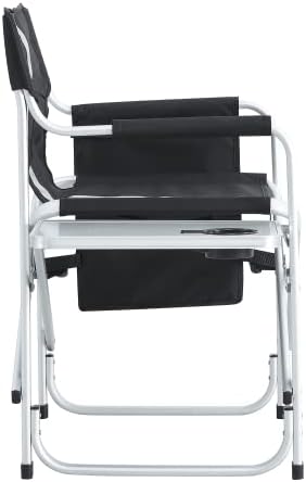1-Piece Padded Folding Outdoor Chair with Side Table and Storage PocketsLightweight Oversized Directors Chair for Indoor Outdoor Camping Picnics and FishingBlack/Grey
