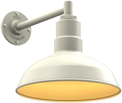 Steel Lighting Co. Westchester Barn Light | Outdoor Wall Mounted | 12 inch Dome | 11 Straight Arm | Warehouse Steel Light Made in America | Cream Exterior/Brass Interior
