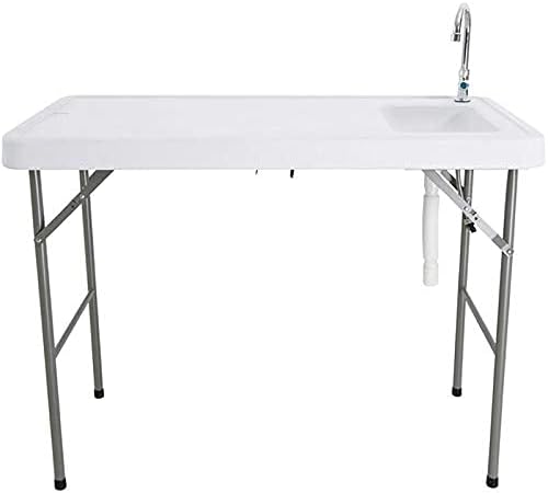 4-Foot Portable Fish Cleaning Table Outdoor Folding Fish Cleaning and Game Table w/Sink Camping Outdoor Folding Table Washing Station for Camping Picnic and Garden