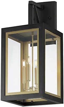 Maxim Lighting 30056CLBKGLD I Neoclass Collection 29 Inch Four Light Outdoor Wall Sconce I Black &amp Gold Finish I Modern Contemporary Light Fixture I
