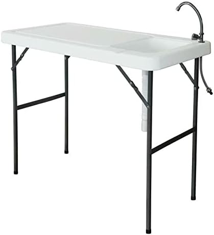 4-Foot Portable Fish Cleaning Table Outdoor Folding Fish Cleaning and Game Table w/Sink Camping Outdoor Folding Table Washing Station for Camping Picnic and Garden
