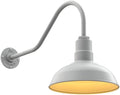 Steel Lighting Co. Westchester Barn Light | Outdoor Wall Mounted | 12 inch Dome | 23 Gooseneck | Warehouse Steel Light Made in America | Modern Gray Exterior/Brass Interior