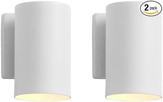 mirrea 7 Modern Outdoor Porch Wall Light with 5W LED GU10 Replaceable Bulbs in Matte White Aluminum Cylinder Downlight Outside Sconce Pack of 2