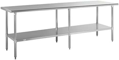 Kratos Stainless Steel Kitchen Prep Table 96x24 with Undershelf NSF Worktable for Restaurants - 18ga/430SS (28W-074)