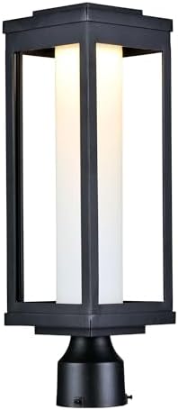 Maxim Lighting 55900SWBK Salon-12W 1 LED Outdoor Post Mount-6 Inches Wide by 19.5 inches high Finish Color: Black Glass Color: Satin White