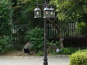 Aluminum Outdoor Lamp Post Birdcage Hardwired Street Light Post for Outside 3-Head Pole Light Modern Lamp Post Outdoor Lighting with Clear Glass Panels for Garden Patio Backyard Walkway Driveway