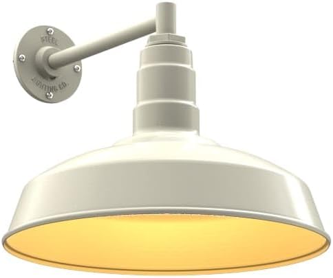 Steel Lighting Co. | Dusk to Dawn | Gardena Barn Light | Outdoor Wall Mounted | 16 Dome | 11 Straight Arm | Farmhouse Light Made in America | Cream/Brass